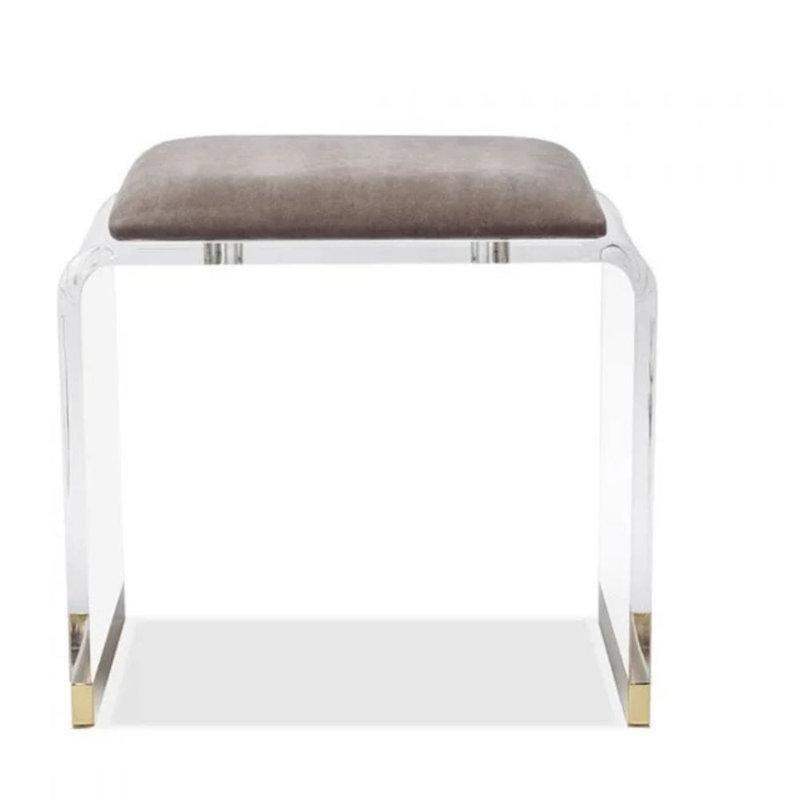 Gri Kadife Gold Detaylı 3lü Plastik Tabure Seti - 148368