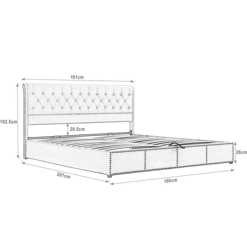 Gri Kadife Hidrolik Amortisörlü Kapitoneli Perçinli Baza - 160x200 cm - 143774