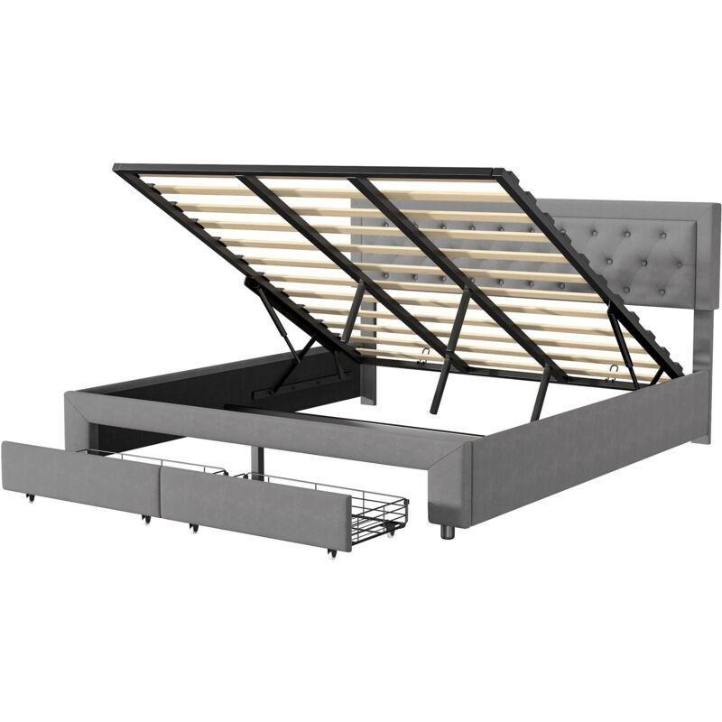 Gri Kadife Kapitoneli 2 Çekmeceli Sandıklı İskandinav Baza - 160x200 cm - 143979