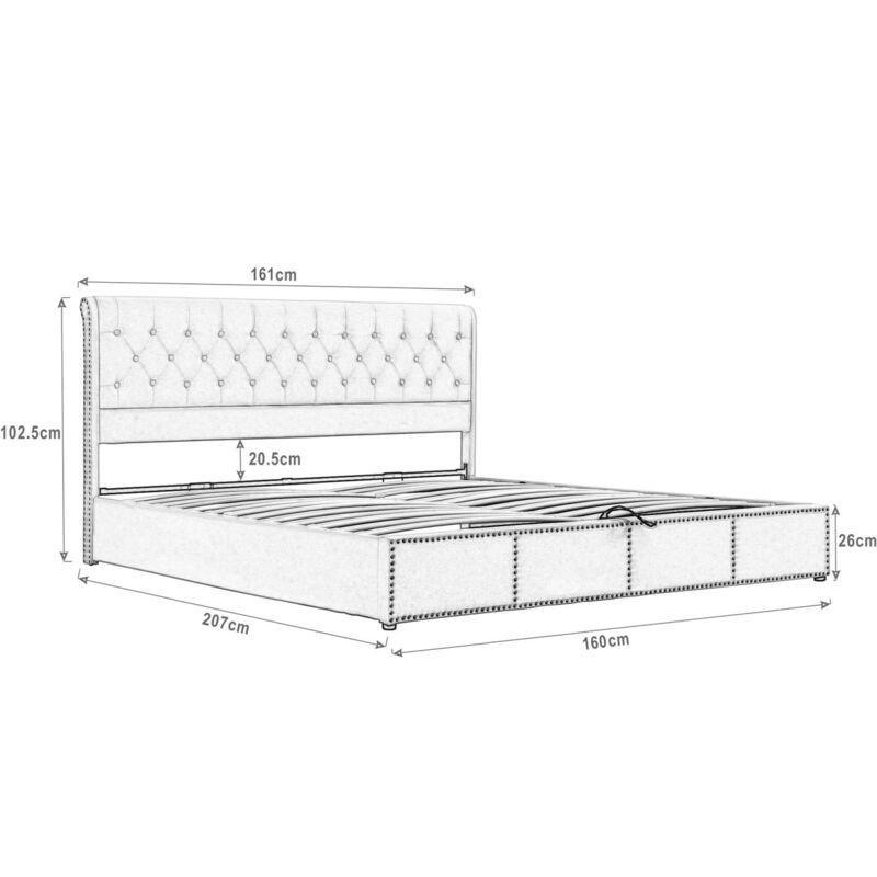 Gri Kadife Kapitoneli Hidrolik Sandıklı Çift Kişilik Baza - 160x200 cm - 144099
