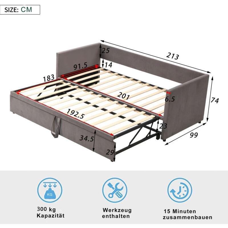 Gri Kadife Kumaş MDF Genişleyebilir Yataklı Koltuk - 90180x200 cm - 153796