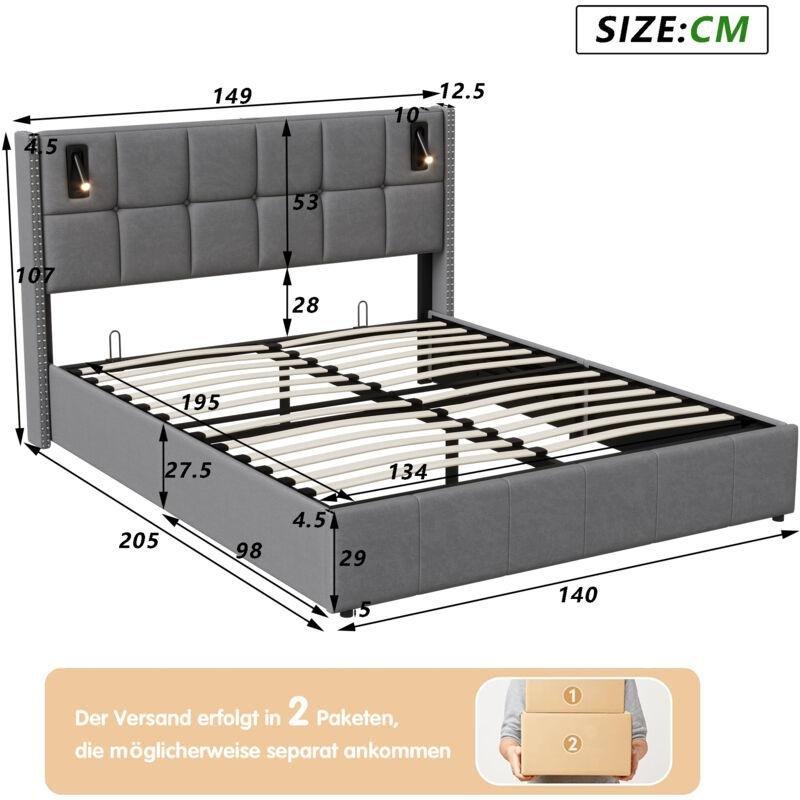 Gri Kadife Okuma Lambalı Sandıklı Baza - 140x190 cm - 144016