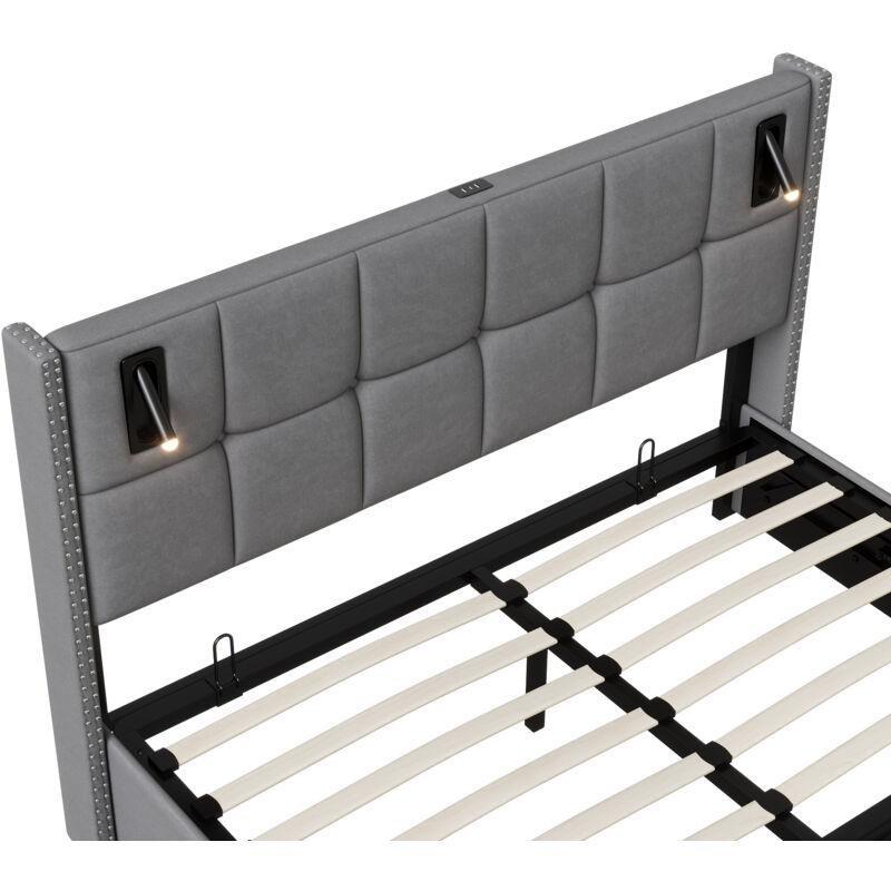 Gri Kadife Okuma Lambalı Sandıklı Baza - 140x190 cm - 144016