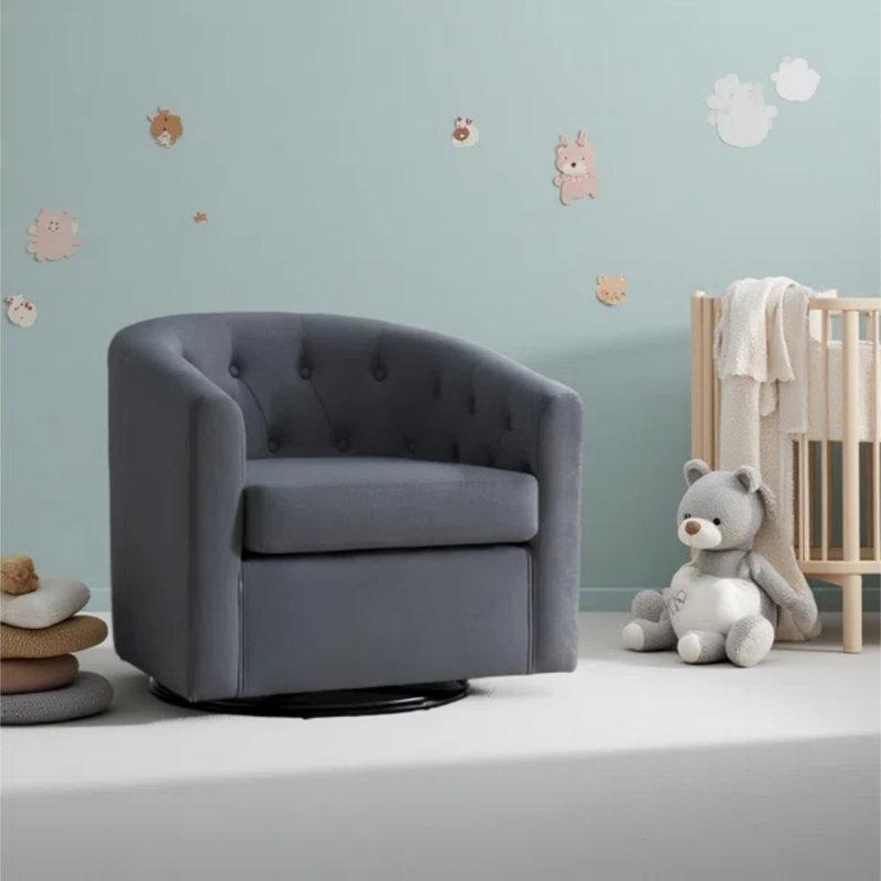 Gri Keten Kapitoneli Döner Tekli Koltuk, 2'li Set - 75 cm - 156634