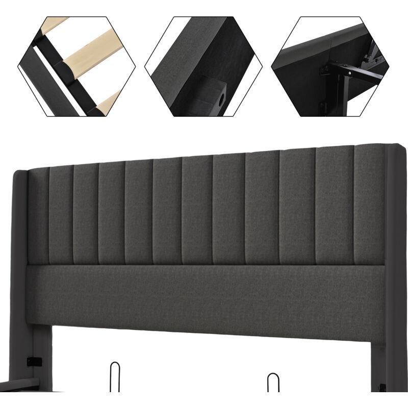 Gri Keten Kumaş Döşemeli Sandıklı Latali Baza - 160x200 cm - 144079