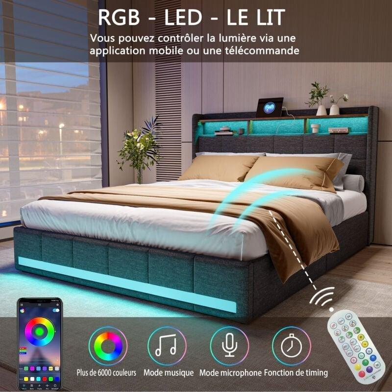 Gri Keten Kumaş Kapitoneli LED Işıklı USB Şarjlı 4 Çekmeceli Baza - 140x200 cm - 143781