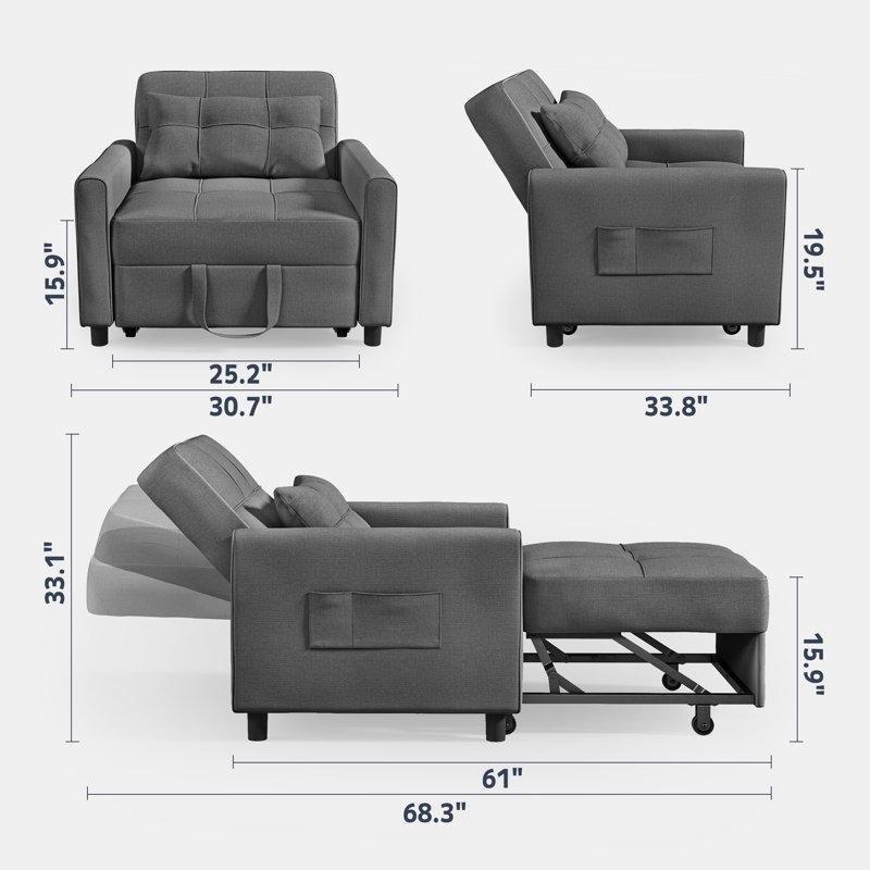 Gri Keten Kumaş Yatak Olan Fonksiyonel Tekli Koltuk - 156313