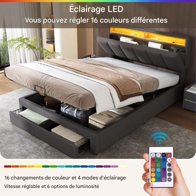 Gri Keten LED Işıklı Sandıklı Kapitoneli Baza - 140x190 cm - 144023