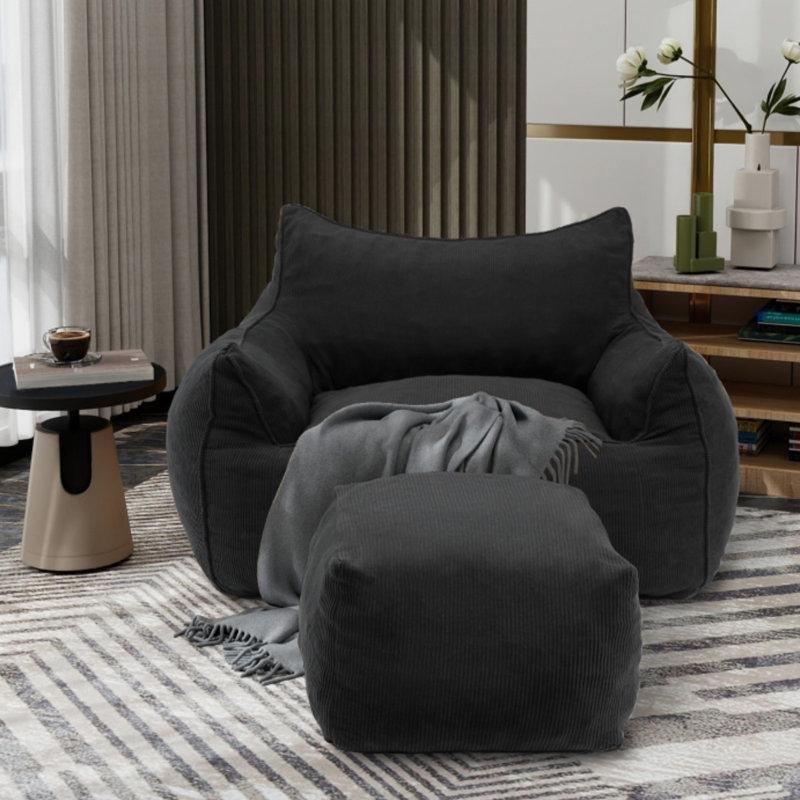 Gri Keten ve Pamuk Karışımı Puflu Kollu İkili Puf Koltuk - 117x105 cm - 157486