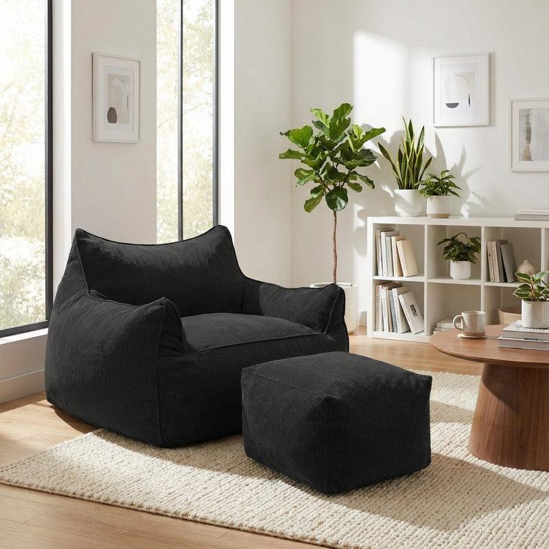 Gri Keten ve Pamuk Karışımı Puflu Kollu İkili Puf Koltuk - 117x105 cm - 157486