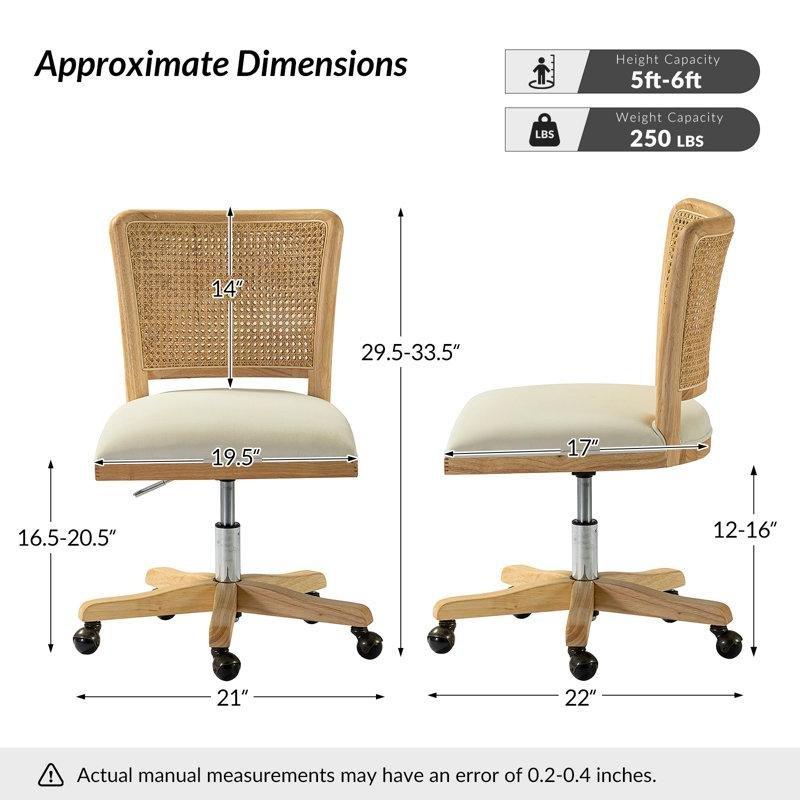 Gri Kumaş Döşemeli Masif Ahşap ve Rattan Döner Tekerlekli Yüksekliği Ayarlanabilir Çalışma Sandalyesi - 146802