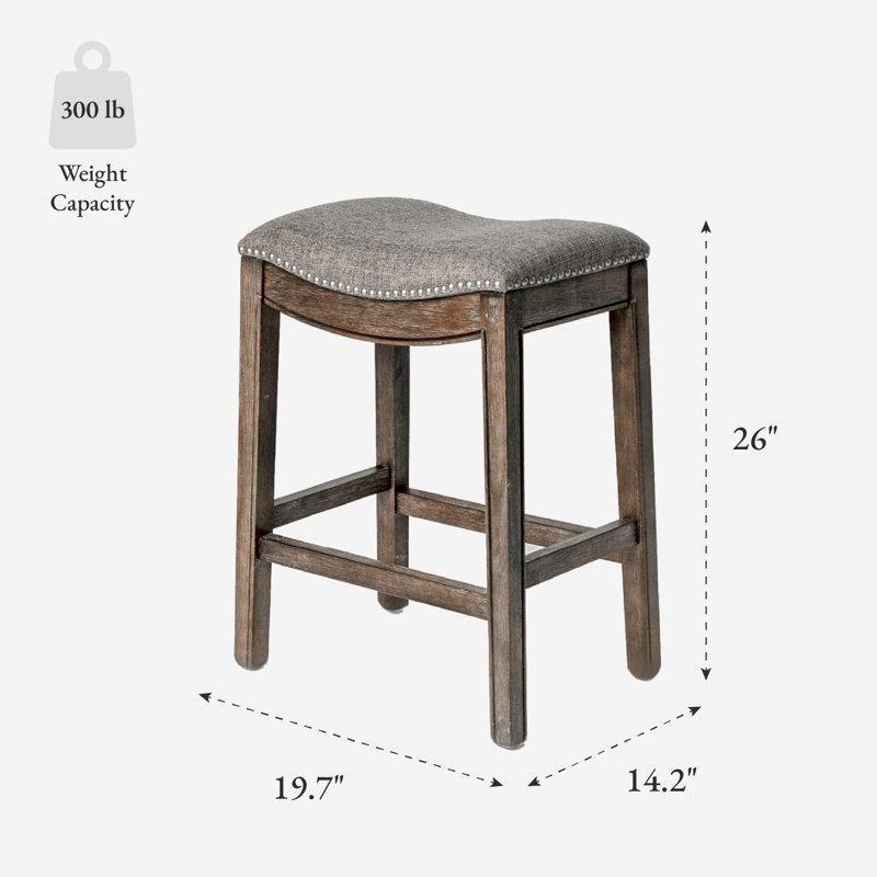 Gri Kumaş Döşemeli Masif Ahşap Zımba Detaylı Semer Tipi Bar Sandalyesi - 66 cm - 147900