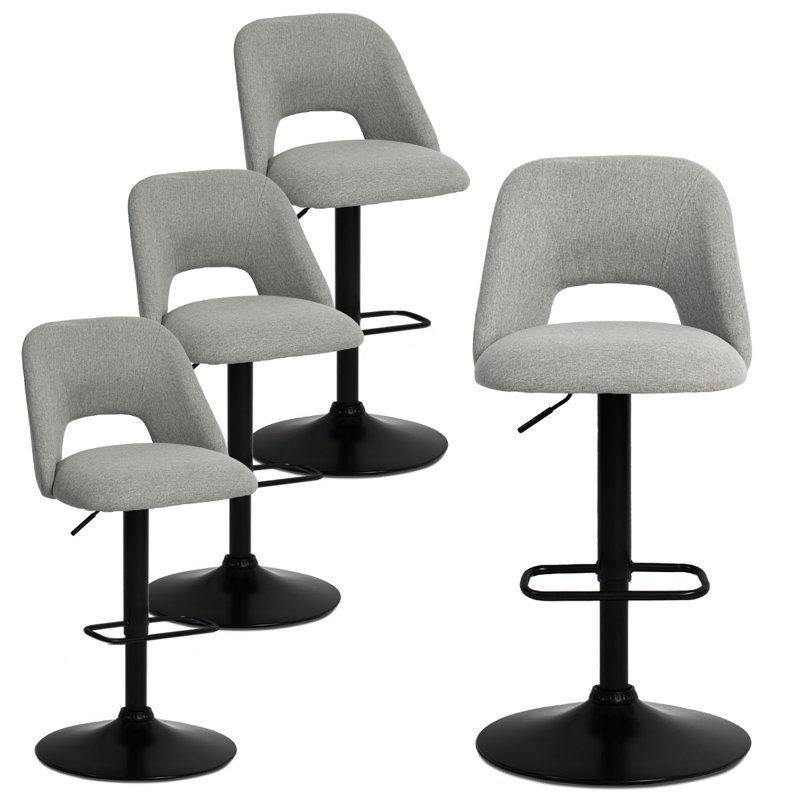 Gri Kumaş Döşemeli Metal Döner Yüksekliği Ayarlanabilir Bar Sandalyesi 4lü Set - 147912