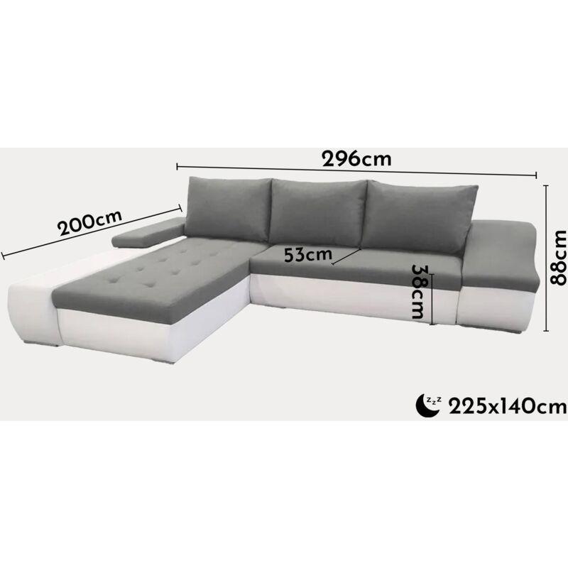 Gri Kumaş ve Beyaz Suni Deri Yataklı Sandıklı Sol Köşe Koltuk - 296x200 cm - 154284