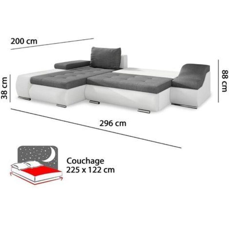 Gri Kumaş ve Beyaz Suni Deri Yataklı Sandıklı Sol Köşe Koltuk - 296x200 cm - 154284