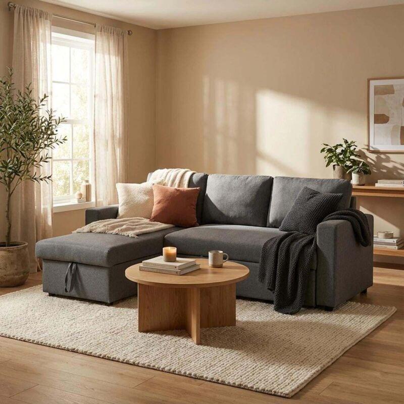 Gri Kumaş Yataklı Sandıklı Yönü Değiştirilebilir Köşe Koltuk - 224x146 cm - 153760