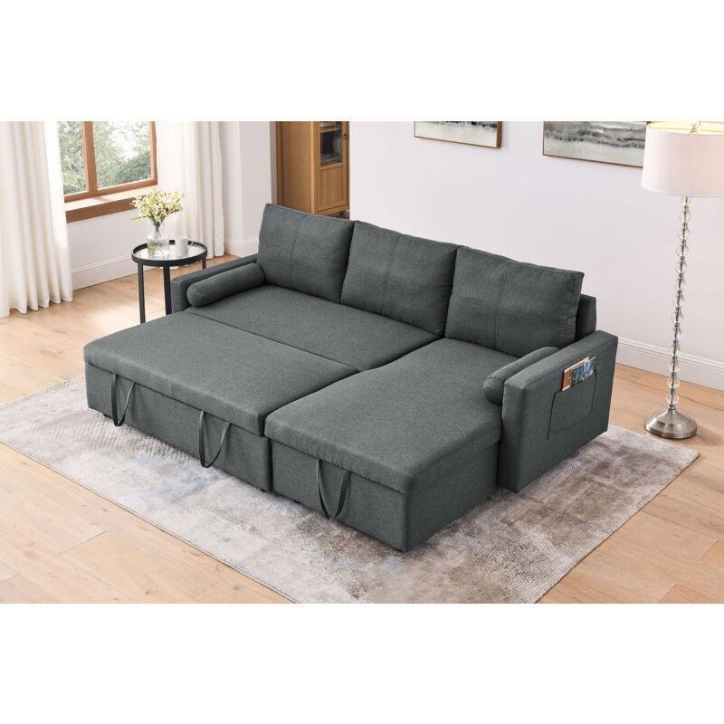 Gri Kumaş Yataklı Sandıklı Yönü Değiştirilebilir Köşe Koltuk - 225x145 cm - 154296