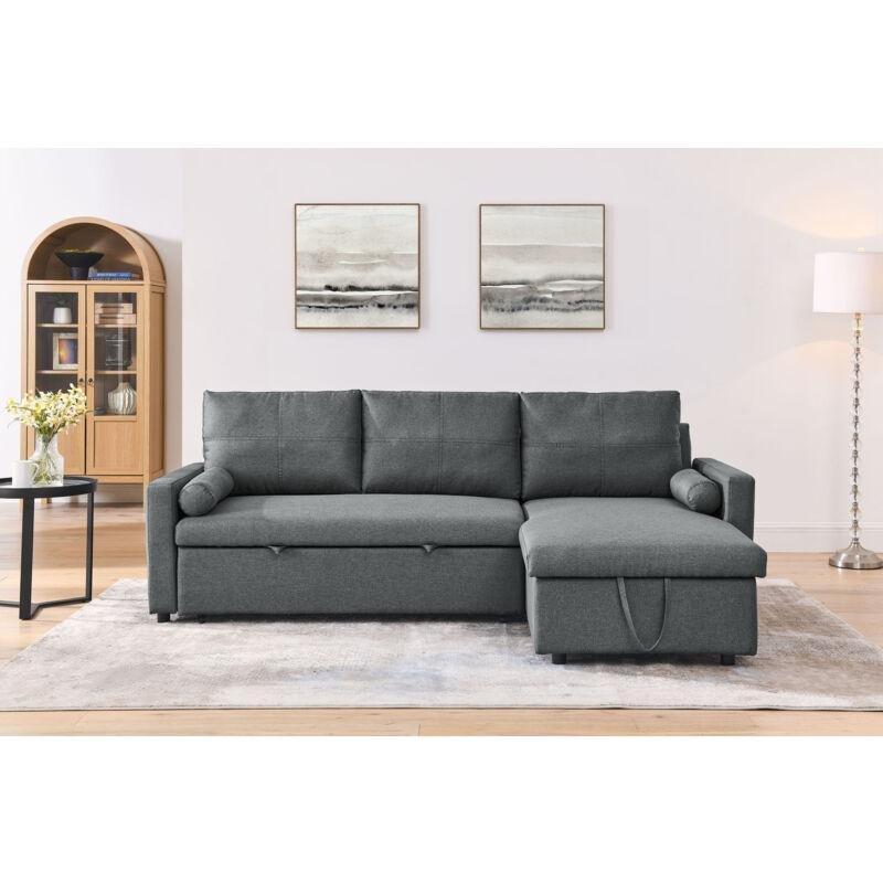 Gri Kumaş Yataklı Sandıklı Yönü Değiştirilebilir Köşe Koltuk - 225x145 cm - 154296