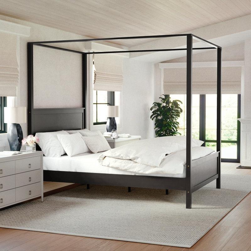 Gri Masif Ahşap Cibinlikli Başlıklı Platform Karyola - 160x200 cm - 143554