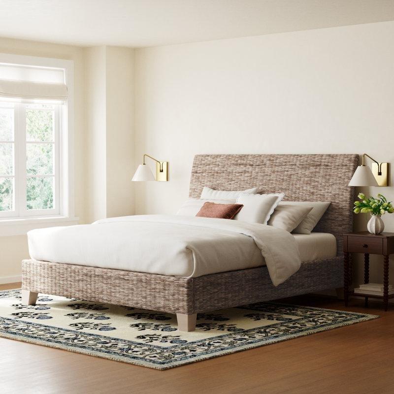 Gri Masif Ahşap Hasır Örgülü Platform Karyola - 207x229 cm - 143218