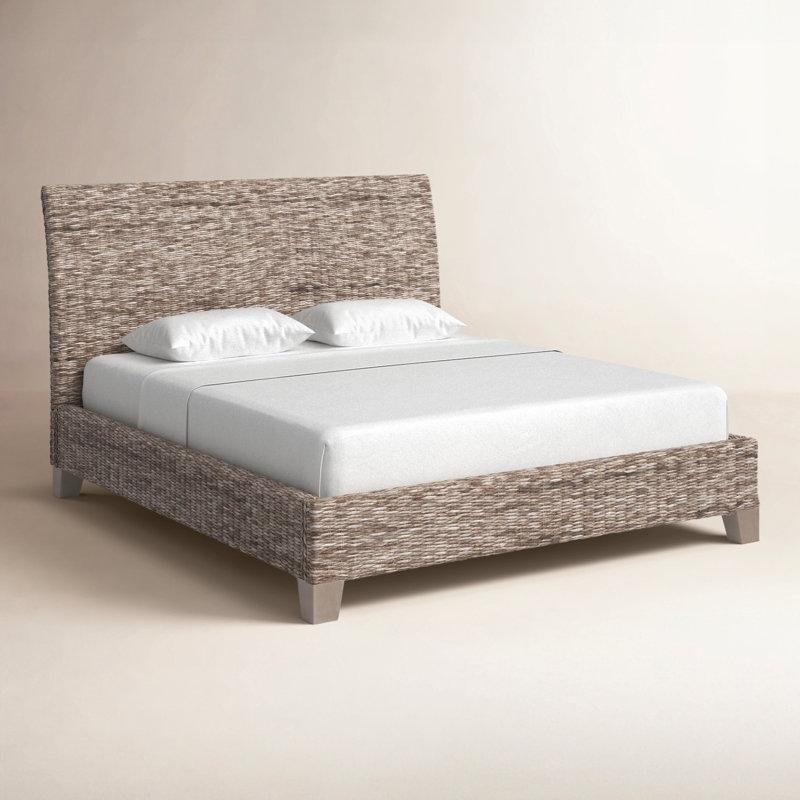 Gri Masif Ahşap Hasır Örgülü Platform Karyola - 207x229 cm - 143218