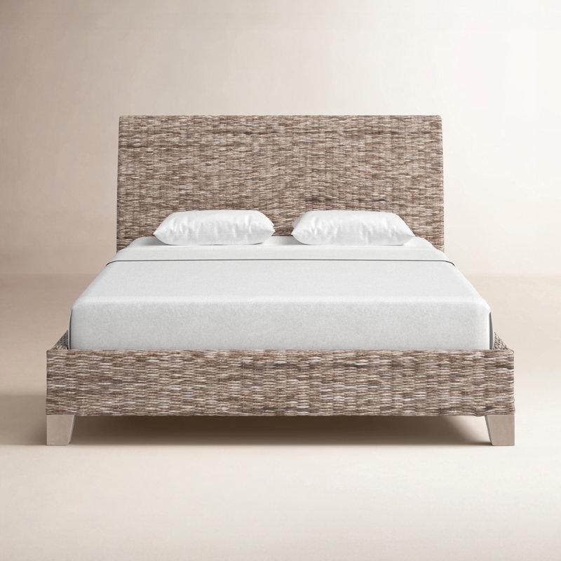 Gri Masif Ahşap Hasır Örgülü Platform Karyola - 207x229 cm - 143218