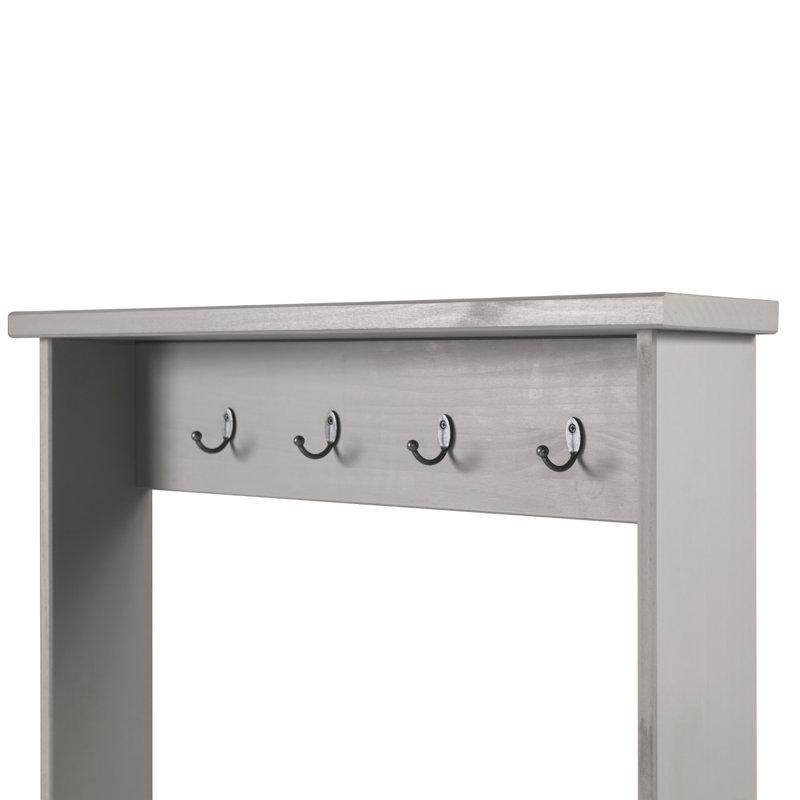 Gri Masif Çam Ahşap Oturaklı ve Ayakkabılıklı Portmanto Vestiyer - 80 cm - 159616