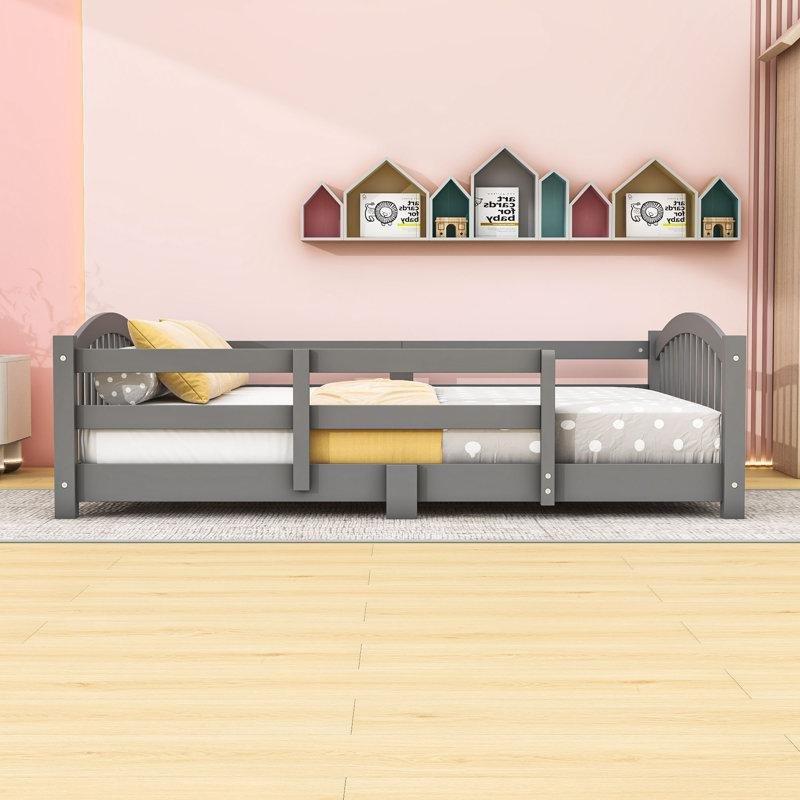 Gri Masif Çam ve Endüstriyel Ahşap Korumalı Montessori Karyola - 146x202 cm - 142612