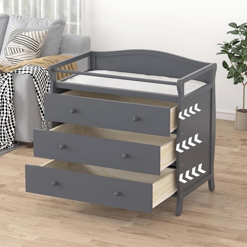 Gri Masif Çam ve MDF 3 Çekmeceli Güvenlik Barlı Alt Değiştirme Masası - 162979