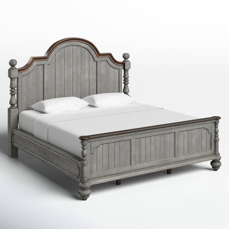 Gri Masif Kauçuk ve Endüstriyel Ahşap Kemerli Başlıklı Karyola - 214x229 cm - 142228