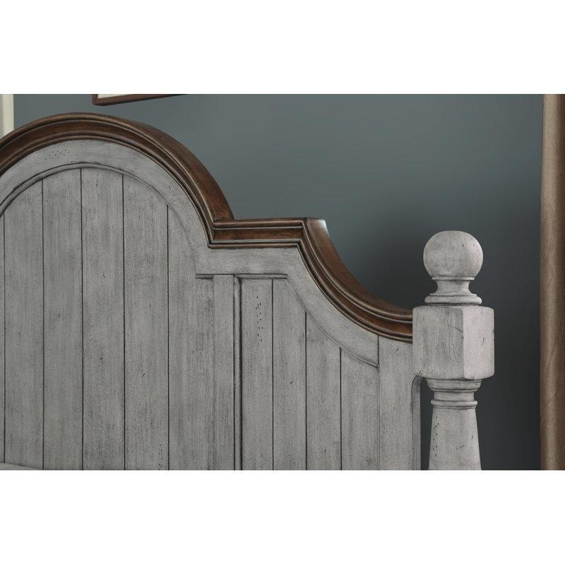 Gri Masif Kauçuk ve Endüstriyel Ahşap Kemerli Başlıklı Karyola - 214x229 cm - 142228