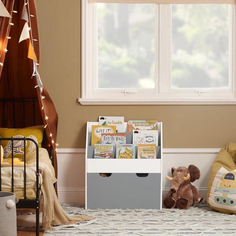 Gri MDF 3 Katlı Raflı ve Saklama Kutulu Oyuncak Dolabı - 63x30x70 cm - 150716