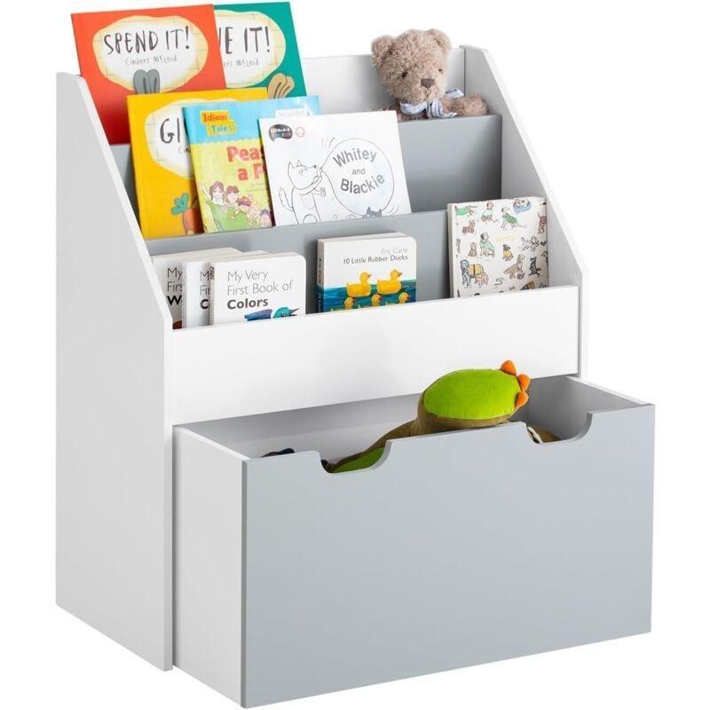 Gri MDF 3 Katlı Raflı ve Saklama Kutulu Oyuncak Dolabı - 63x30x70 cm - 150716