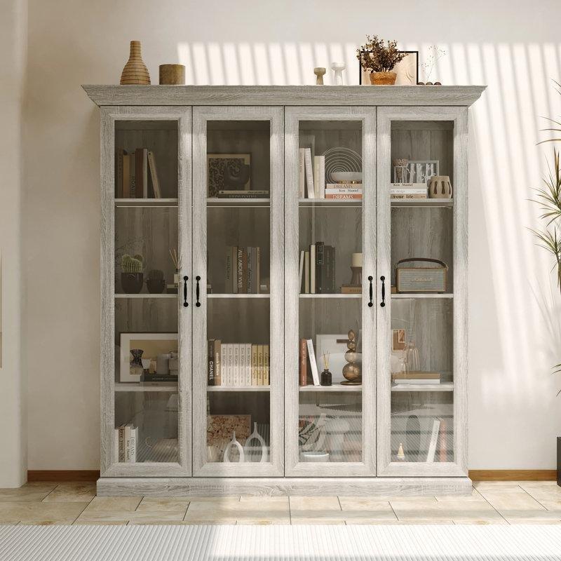 Gri MDF Sıcak Işıklı 8 Raflı Vitrin - Gümüşlük - 174x176 cm - 156784