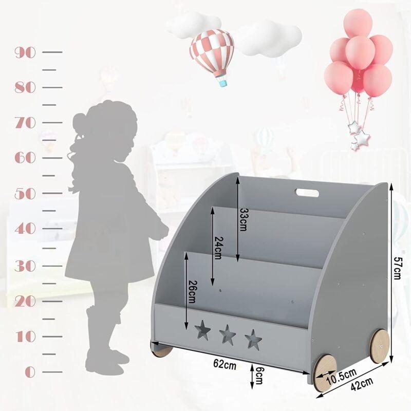 Gri MDF Tekerlekli 3 Raflı Oyuncak Dolabı - 62x57x42 cm - 150857