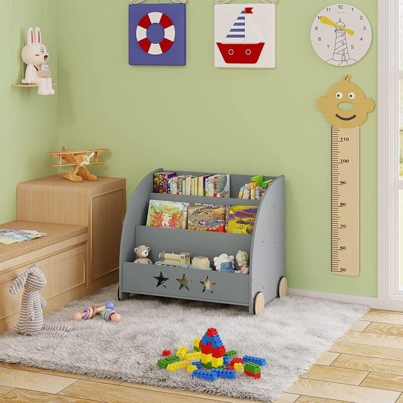 Gri MDF Tekerlekli 3 Raflı Oyuncak Dolabı - 62x57x42 cm - 150857