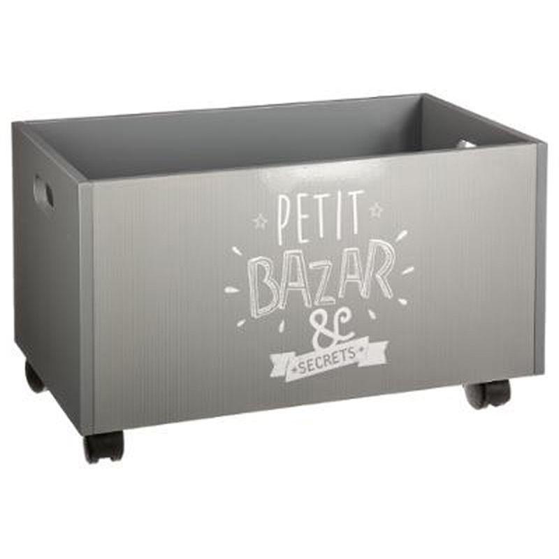 Gri MDF Tekerlekli Bulut Desenli Oyuncak Dolabı - 48x30x28 cm - 150666