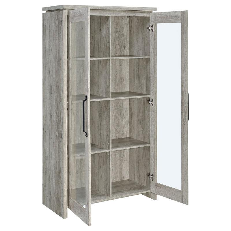 Gri MDF ve Metal 2 Kapaklı 4 Raflı Eskitme Tasarım Vitrin - Gümüşlük - 176x90x40 cm - 156922