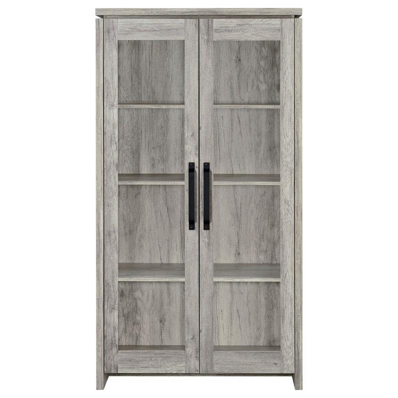 Gri MDF ve Metal 2 Kapaklı 4 Raflı Eskitme Tasarım Vitrin - Gümüşlük - 176x90x40 cm - 156922