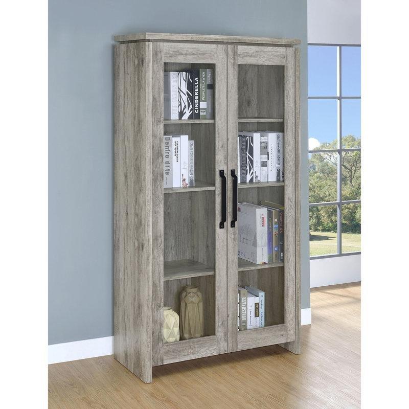 Gri MDF ve Metal 2 Kapaklı 4 Raflı Eskitme Tasarım Vitrin - Gümüşlük - 176x90x40 cm - 156922