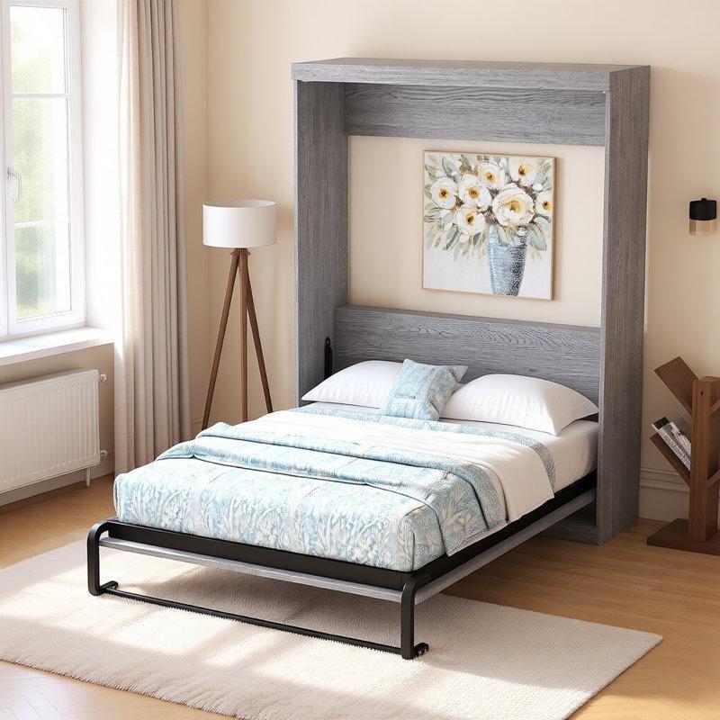 Gri Metal Dolaplı Katlanır Duvar Yatağı - 150x220 cm - 144420