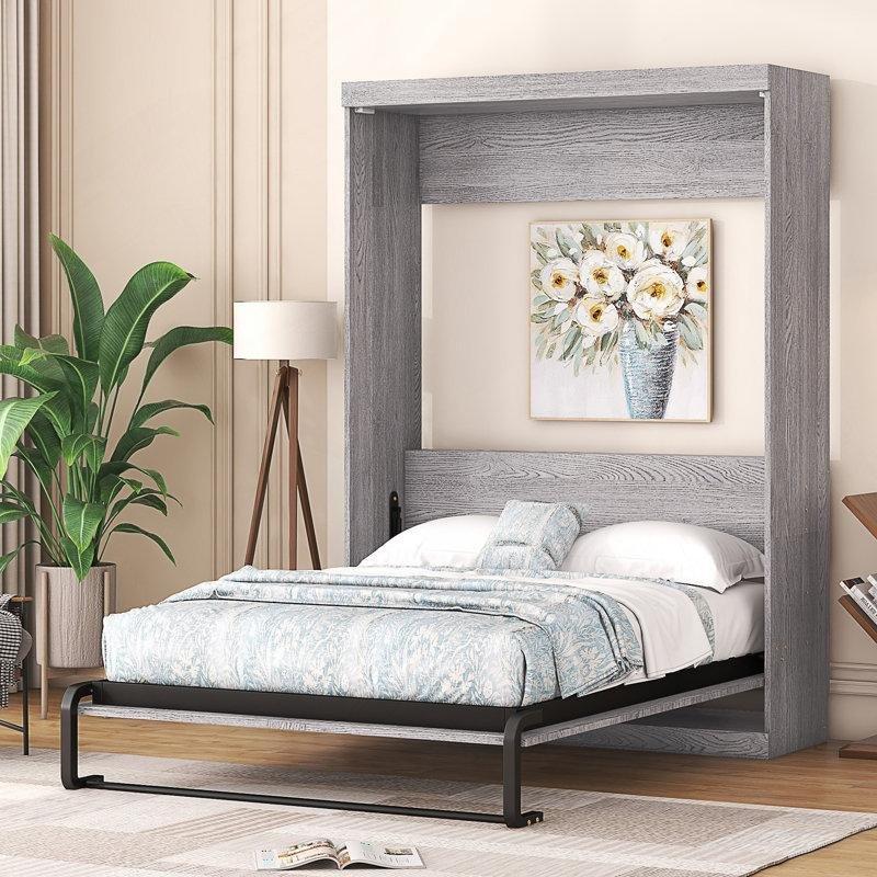 Gri Metal Dolaplı Katlanır Duvar Yatağı - 150x220 cm - 144420