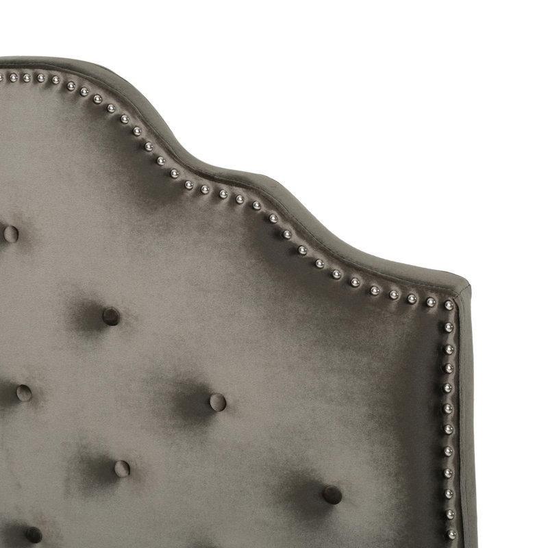 Gri Metal Kapitoneli Zımba Detaylı Kadife Yatak Başlığı - 159 cm - 144819