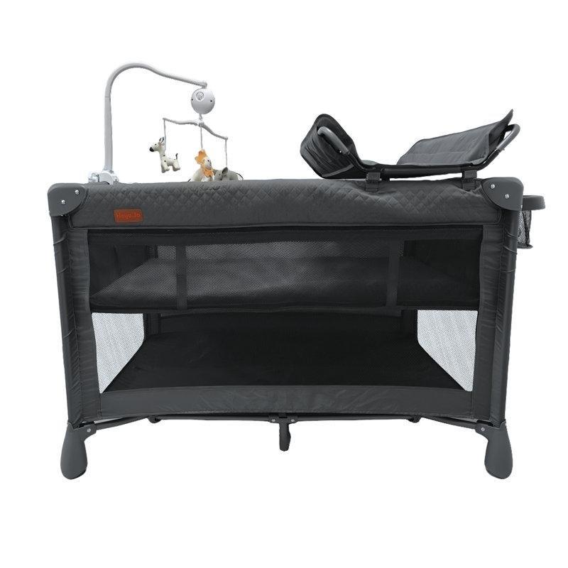 Gri Metal Katlanabilir Alt Değiştirme Üniteli Oyuncaklı Anne Yanı Beşik - 119x74 cm - 161509