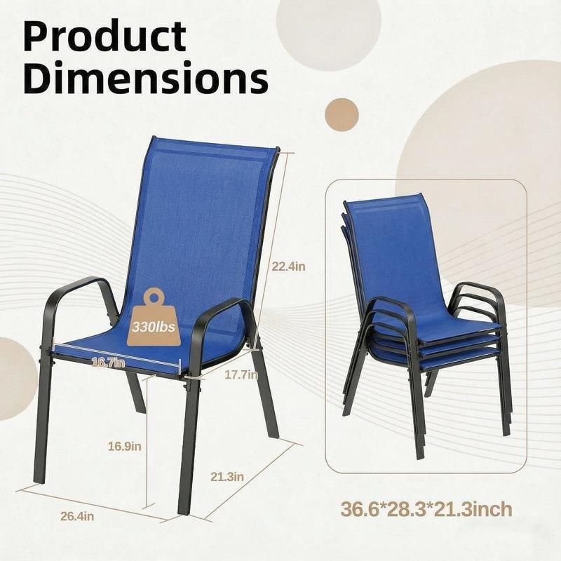 Gri Metal Kolçaklı İstiflenebilir Textilene Balkon Sandalyesi 4lü Set - 145437