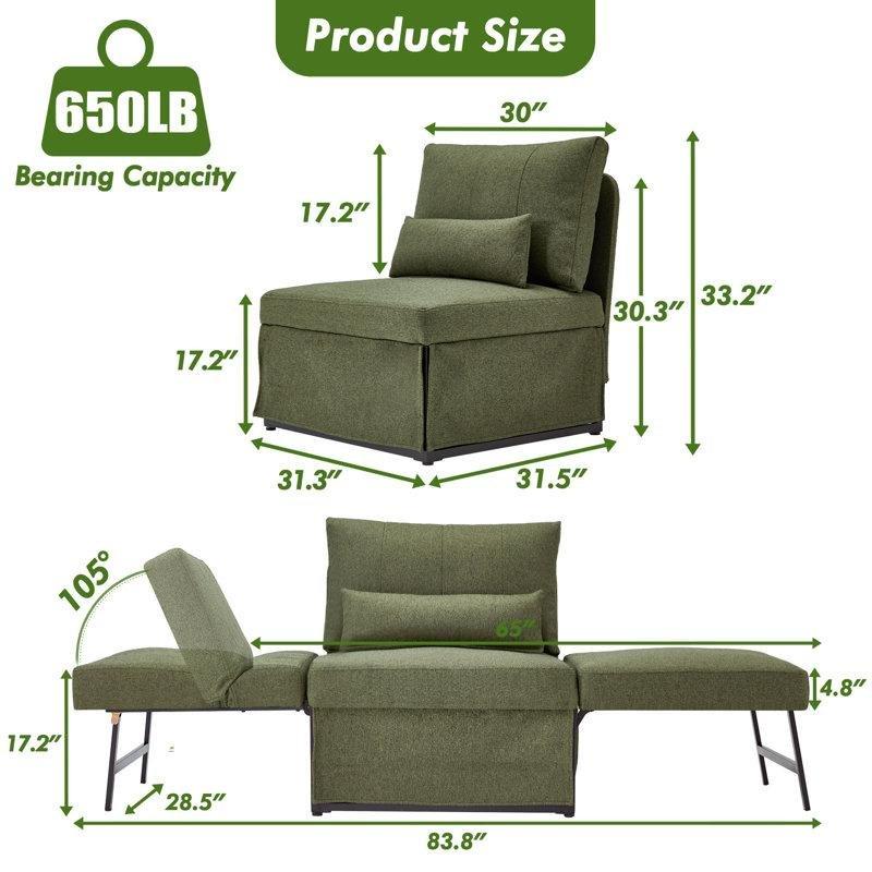 Gri Metal Yatak Olabilen 4'ü 1 Arada Tekli Koltuk - 77 cm - 156304