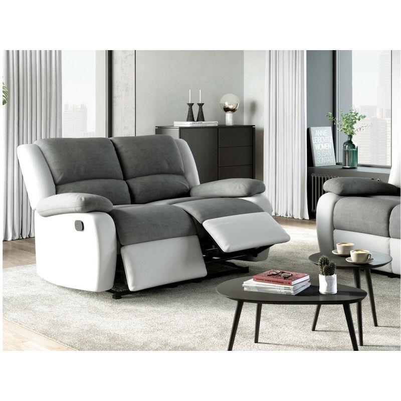 Gri Mikrofiber ve Beyaz Suni Deri Mekanizmalı İkili Koltuk - 143x93 cm - 154043
