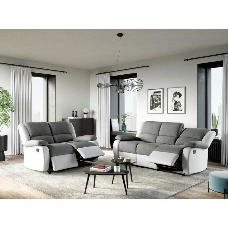 Gri Mikrofiber ve Beyaz Suni Deri Mekanizmalı İkili Koltuk - 143x93 cm - 154043