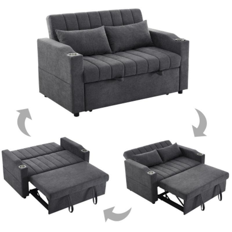 Gri Pamuk Kumaş Yataklı Ayarlanabilir Sırtlıklı Bardaklıklı İkili Koltuk - 162x136x84 cm - 153782