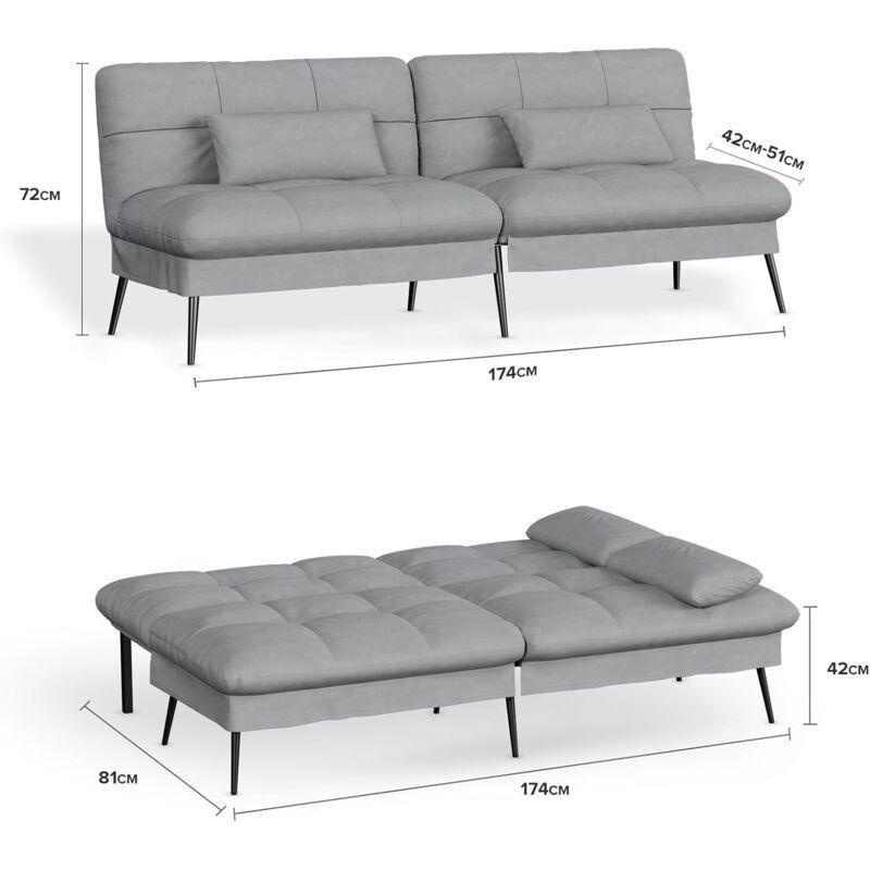 Gri Pamuklu Kadife Metal Ayaklı Yatak Olabilen Üçlü Koltuk - 174 cm - 154173